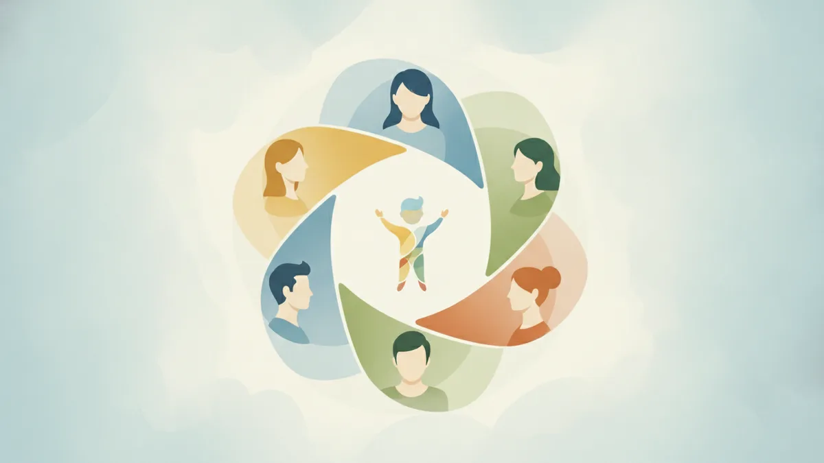Ilustração editorial sobre acompanhamento multidisciplinar infantil