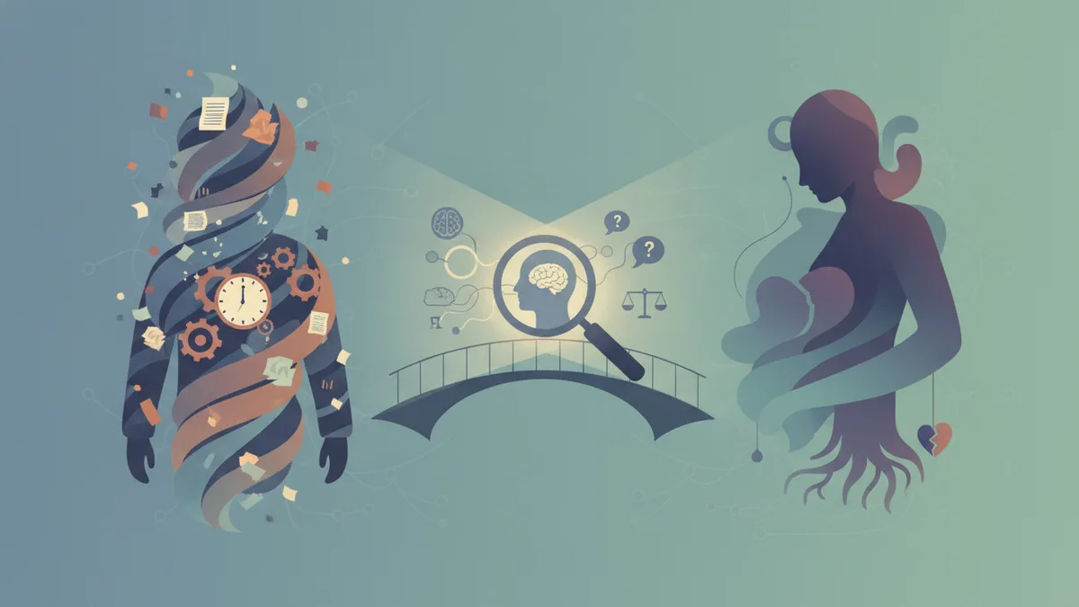 Ilustração editorial sobre diferença entre burnout e depressão