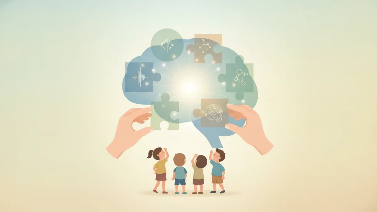 Ilustração editorial sobre diagnóstico diferencial do autismo