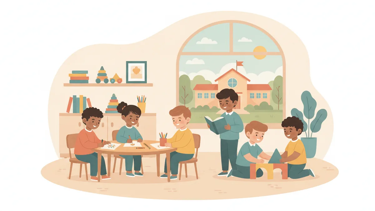 Ilustração editorial sobre adaptação escolar infantil