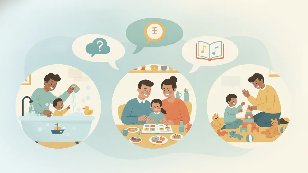 Ilustração editorial sobre como estimular a linguagem infantil