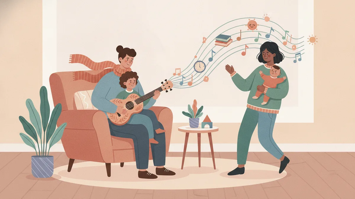 Ilustração editorial sobre música no desenvolvimento infantil