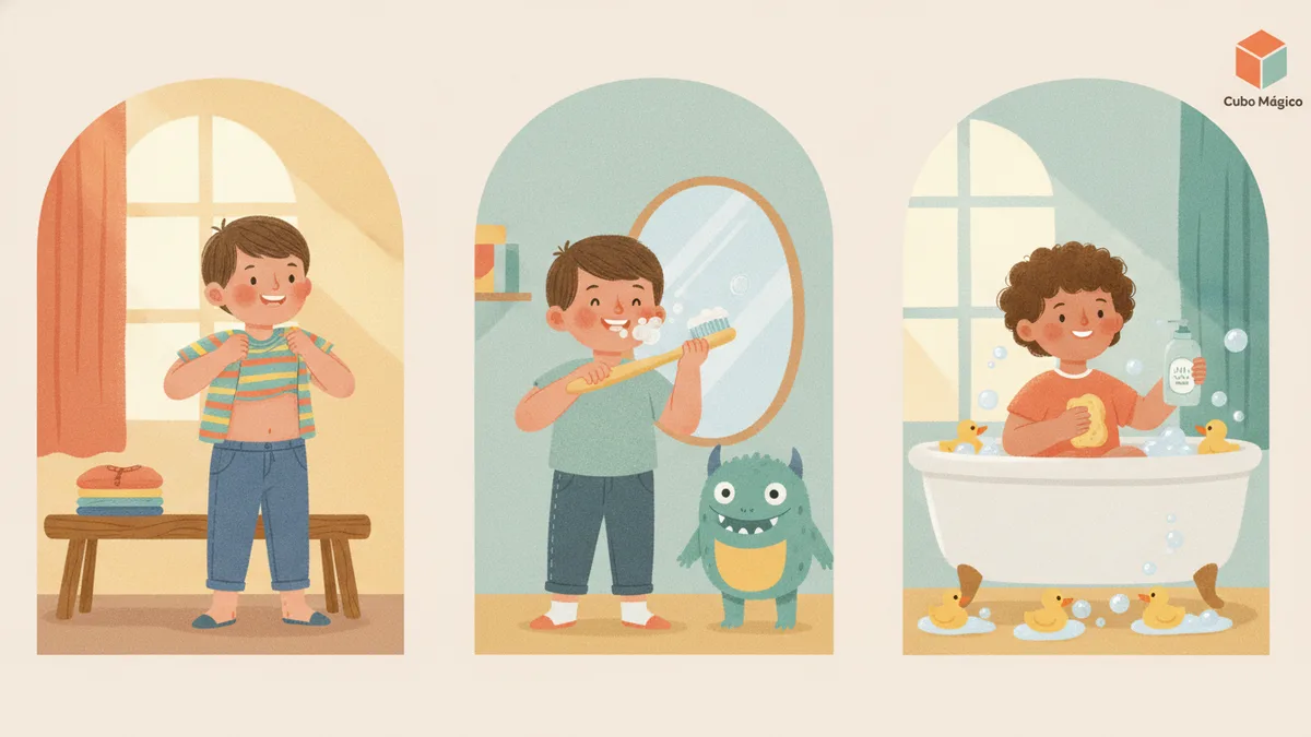 Ilustração editorial sobre autonomia infantil nas atividades diárias
