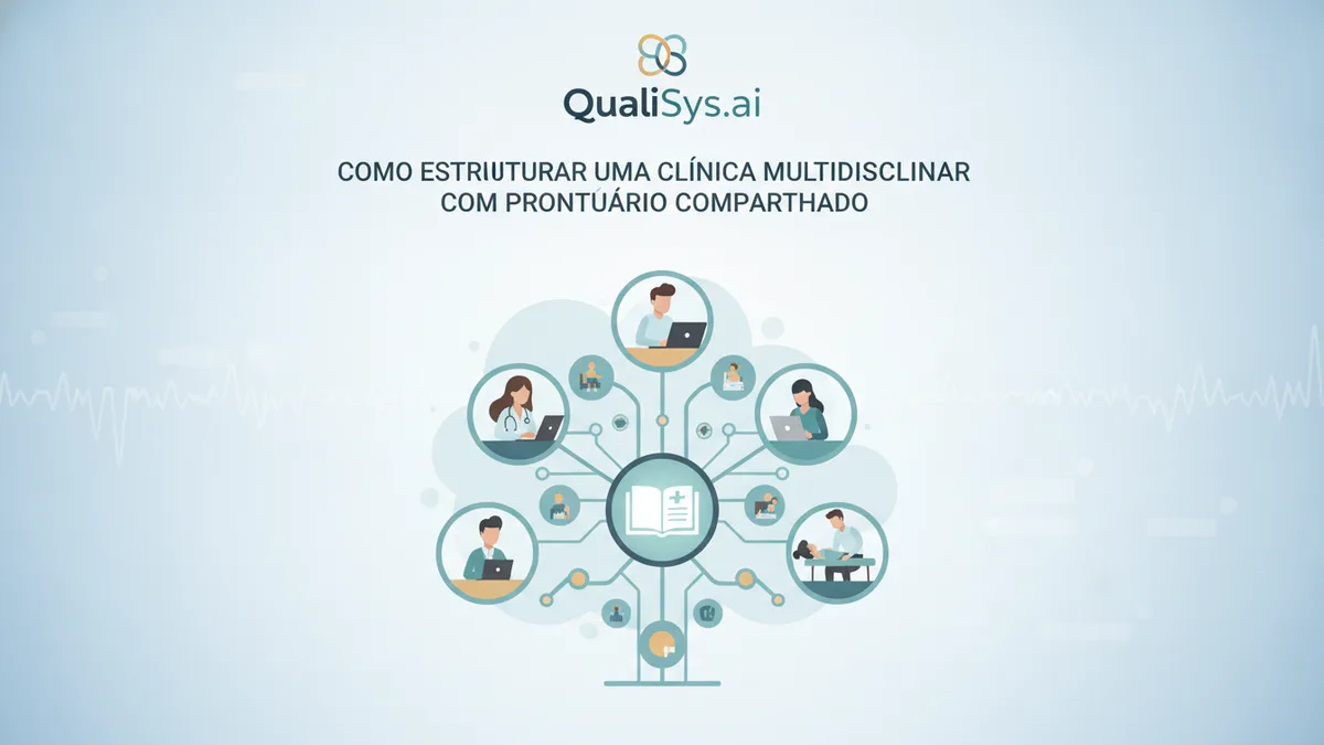 Ilustração editorial sobre gestão de clínica multidisciplinar