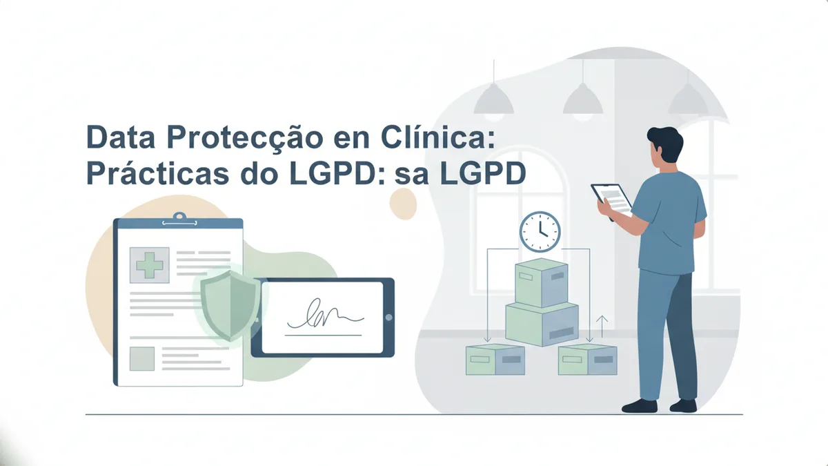 Ilustração editorial sobre LGPD em clínicas de saúde